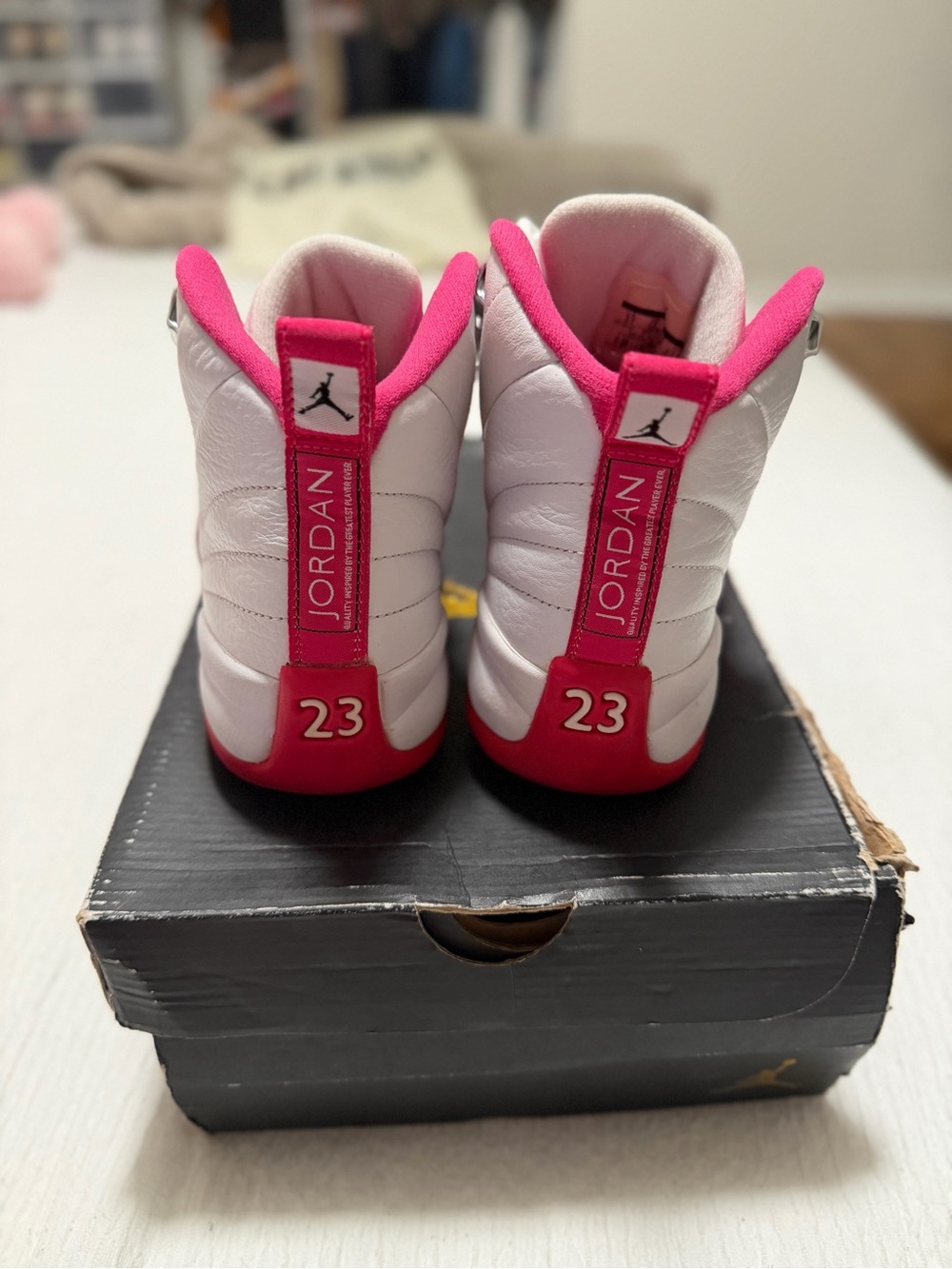 Air Jordan 12 ‘Vivid Pink’ Women's High-Top Sneakers in White & Pink - Picture 4 of 7
